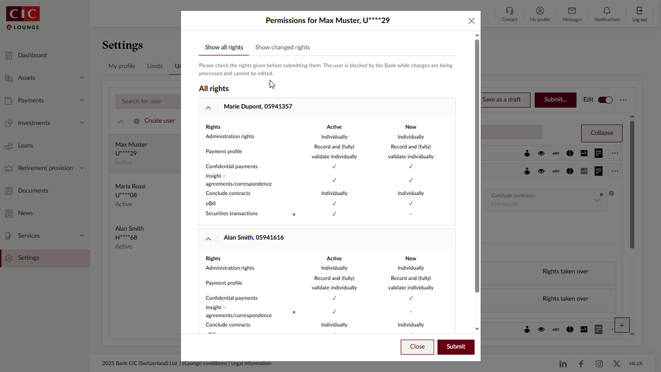 User Rights - Change