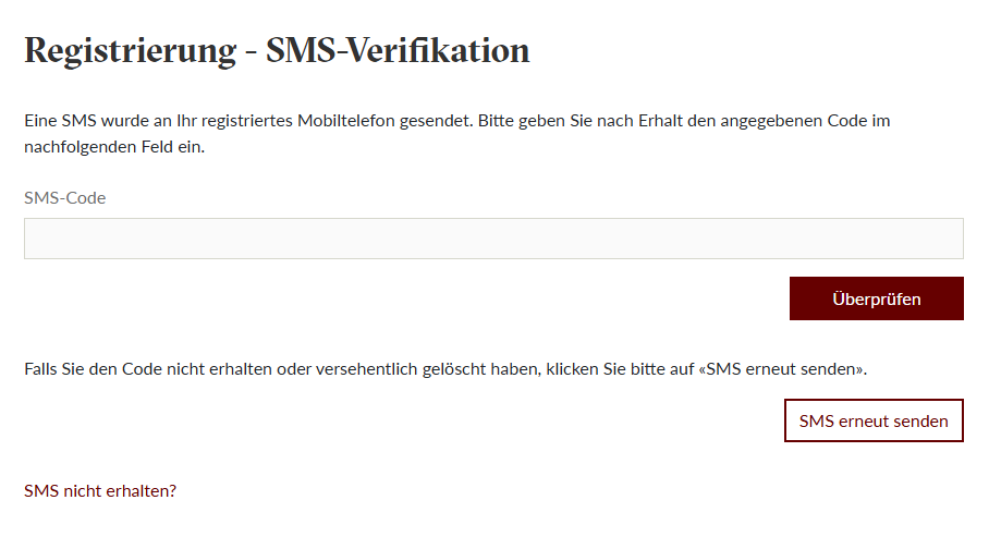 Registrierung Schritt 2 - SMS Verifikation