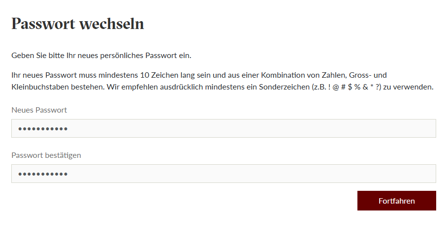 Registrierung Schritt 3 - Passwort wechseln